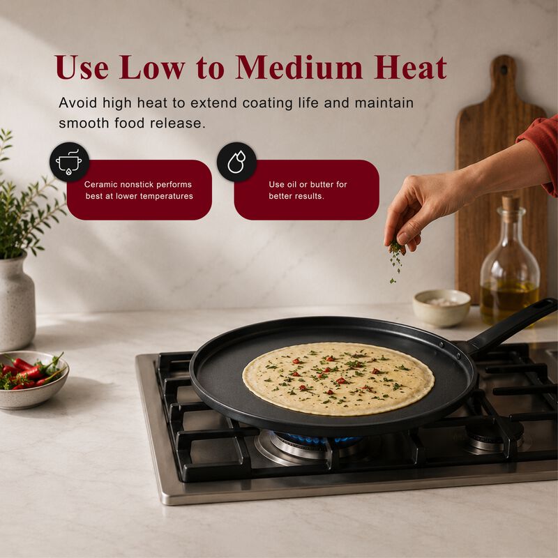 Alva Energy Nonstick Ceramic Crepe Pan 11" - Lightweight, Easy to Clean and Made without PFAS, PFOA & PTFE - Induction and All Stovetop Compatible with Even Heat Distribution image number 8