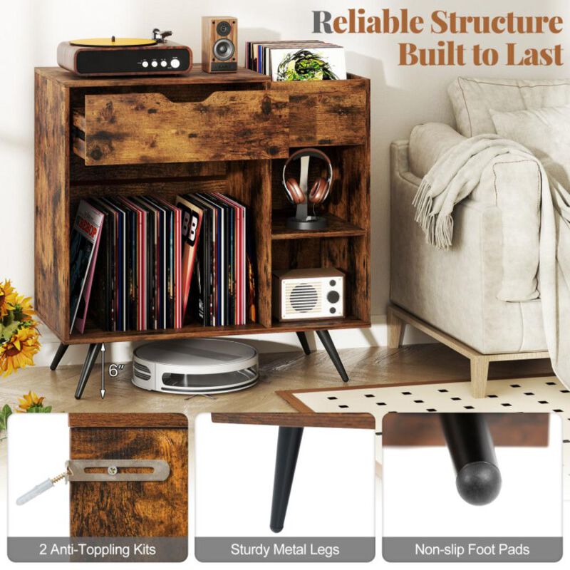 Hivvago Record Player Stand with Power Outlet-Rustic Brown