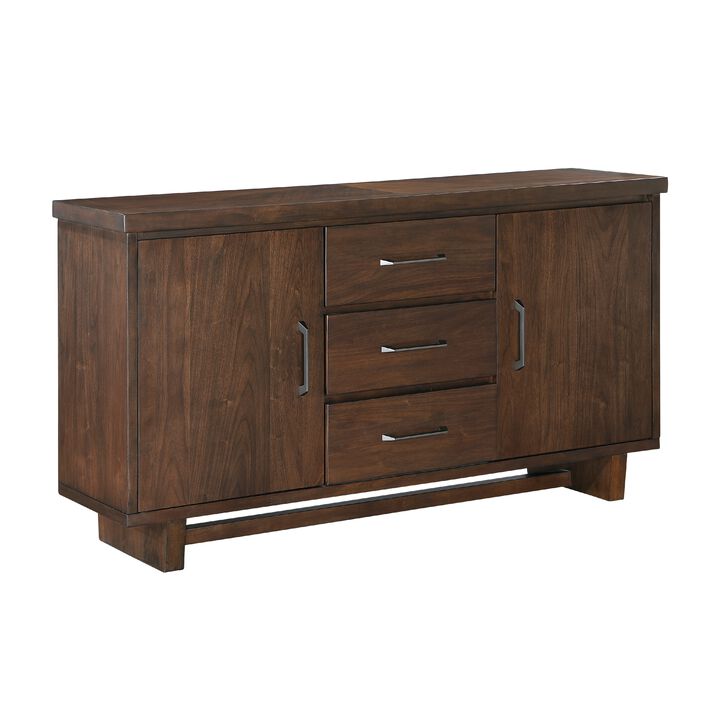Bloi Sideboard Buffet Console, 60 Inch, 3 Drawers 2 Cabinets, Brown