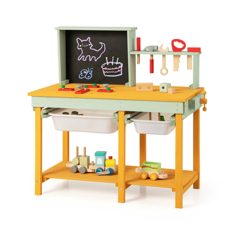 Kids Wooden Toy Workbench with Storage Space and Blackboard image number 0