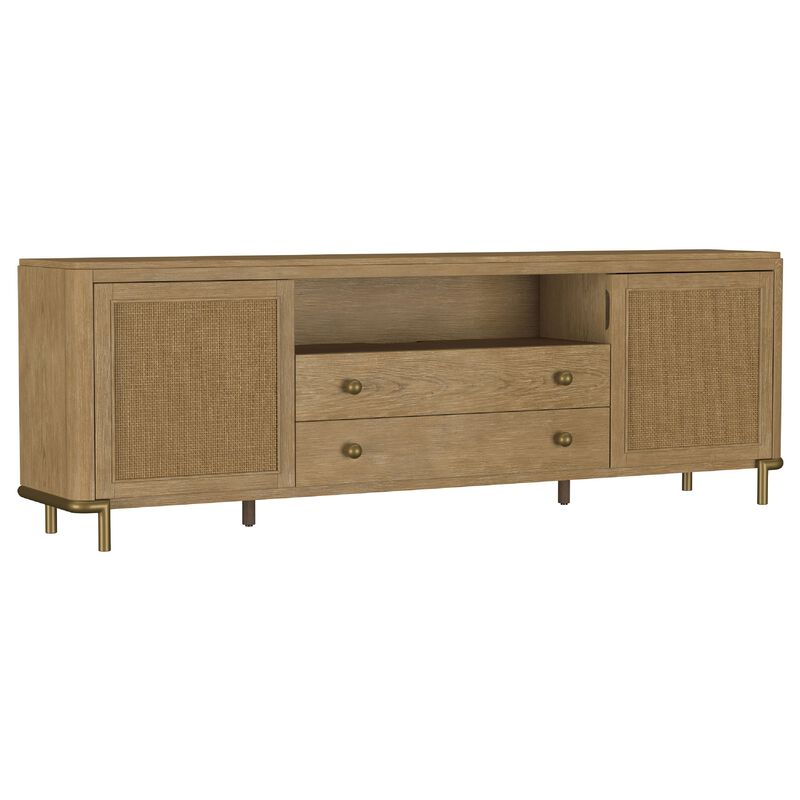 Fij TV Stand Media Console, Drawers, Rattan Cane Doors, Brown Wood 80 Inch image number 0