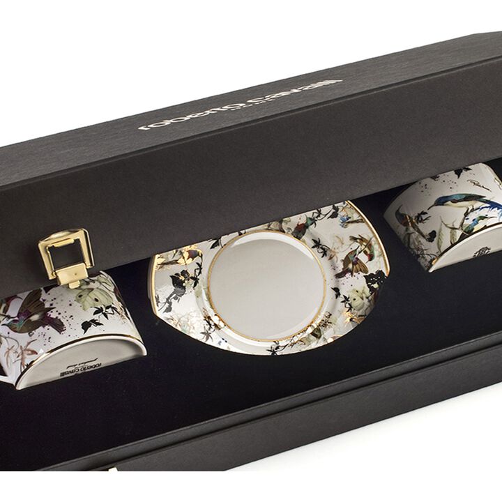 Tea Cup & Saucer GARDEN'S BIRDS Set of 2 in Luxury Box diam. 3.3", H 2.3", cap. 7.5 oz, Saucer diam. 6"