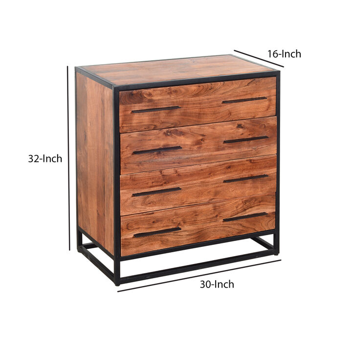 Handmade Dresser with Grain Details and 4 Drawers, Brown and Black
