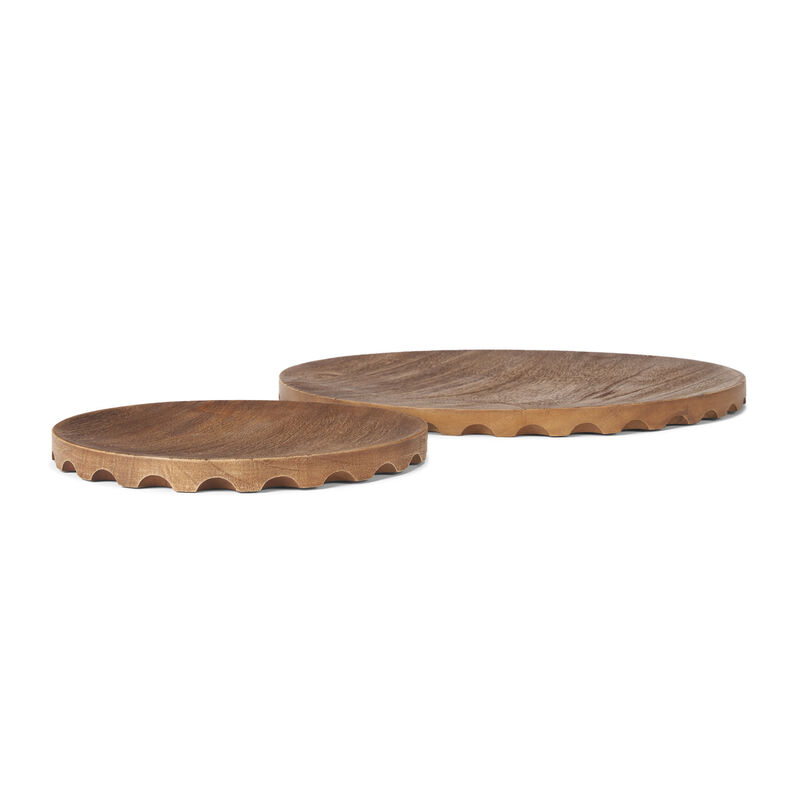 HomeRoots Set of Two Natural Light Brown Round Wood Handmade Serving Trays image number 0