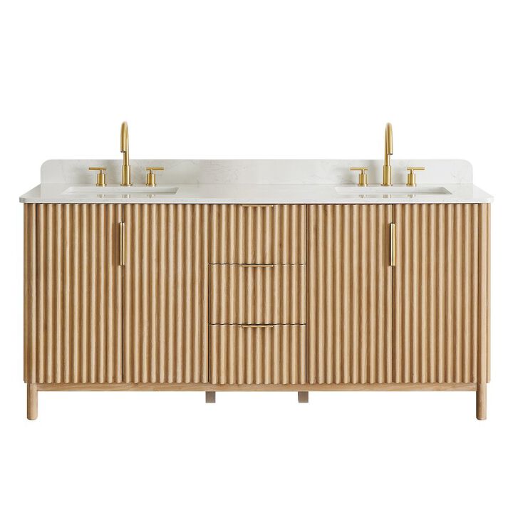 Altair-12 Double Bathroom Vanity in Washing Light Brown Grain White Engineered Stone