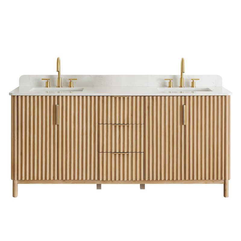 Altair-12 Double Bathroom Vanity in Washing Light Brown Grain White Engineered Stone