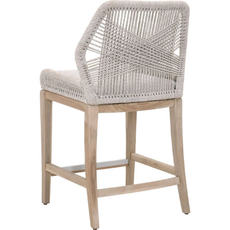 Counter Stool with Rope Back and Wooden Legs, Gray and Brown-Benzara
