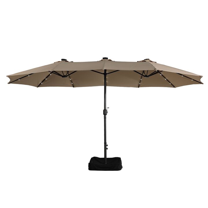 15 FT Patio Umbrella with Base Included Outdoor Patio Umbrella with Solar Lights Large Outdoor Double-sided Umbrella Market Table Umbrella Outdoor Umbrellas for Patio, Beige