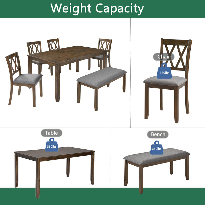 Caxmaf Farmhouse 6‑Piece Wooden Dining Table Set image number 6