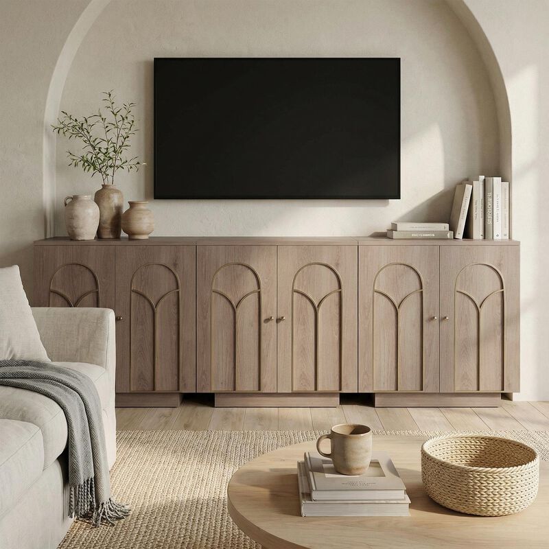 Accent Cabinet Office Storage Cabinet with 1 Shelf and Gold Trim, Arched Doors image number 3