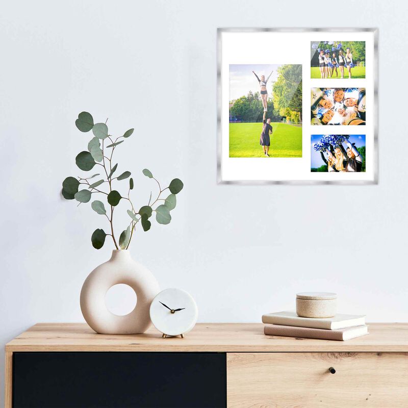 14.5x16 Wood Collage Frame with a White Mat for 8x10 & 4x6 Pictures