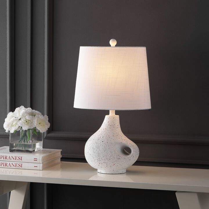 Charlotte 24" Minimalist Designer Iron/Resin Oval Shade LED Table Lamp, White Terrazzo