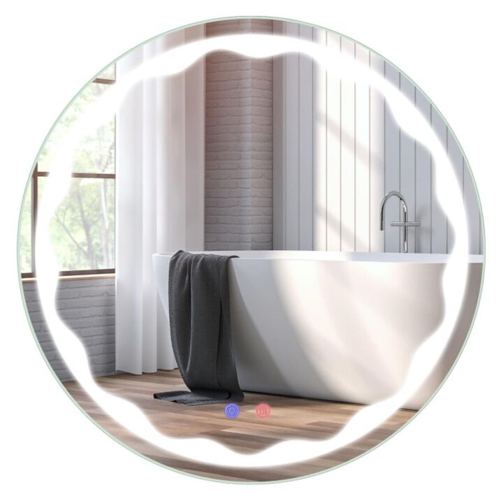 Hivvago 24 Inch Round Wall Mirror with 3-Color LED Lights and Smart Touch Button
