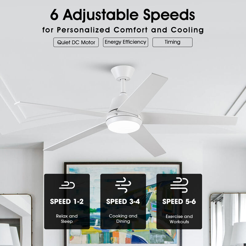 52-inch Modern White 3CCT Dimmable LED Ceiling Fan with Light and Remote image number 5