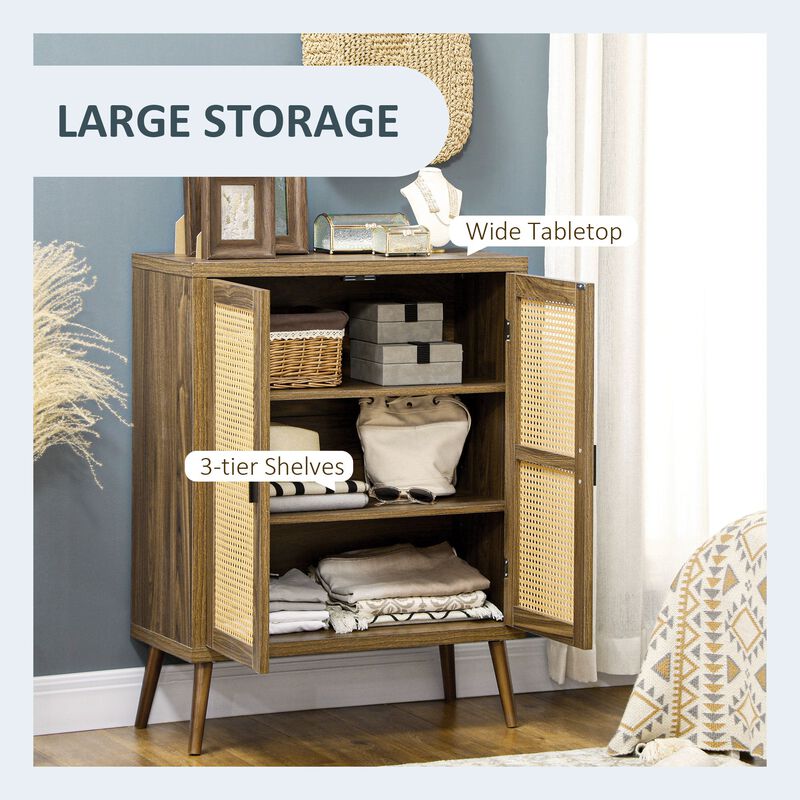 Brown Living Room Storage: Sideboard with Rattan Door & Adjustable Shelf