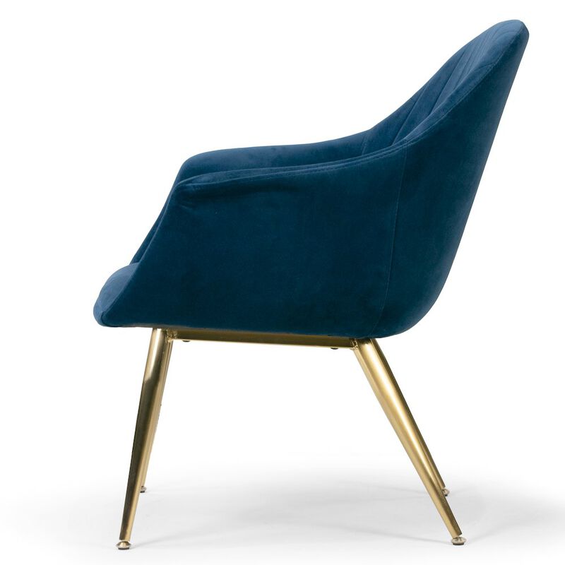Glamour Home Angela Blue Velvet Accent Chair with Golden Metal Legs Stitching Accent