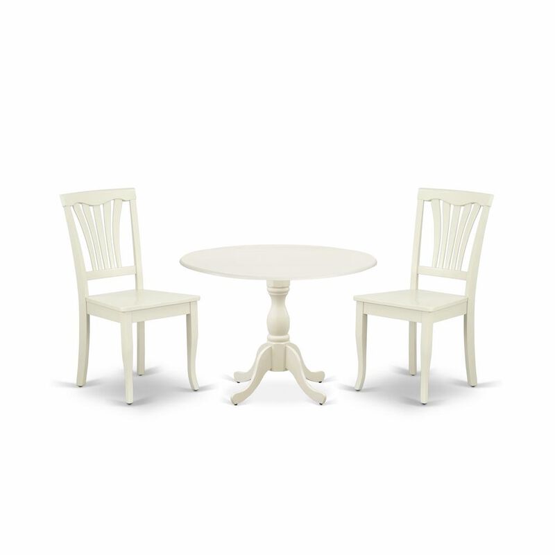 East West Furniture DMAV3-LWH-W 3 Piece Modern Dining Table Set Contains 1 Drop Leaves Dining Table and 2 Linen White Dining Chairs with Slatted Back - Linen White Finish