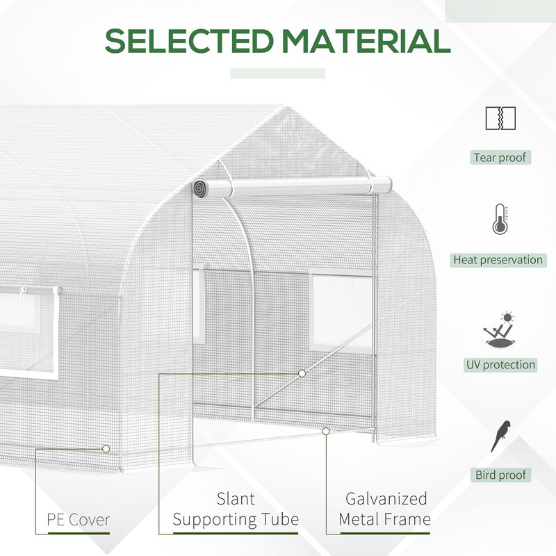 Outsunny 20' x 10' x 7' Walk-in Tunnel Greenhouse with Zippered Mesh Door & 8 Mesh Windows, Gardening Plant Hot House with Galvanized Steel Hoops, White