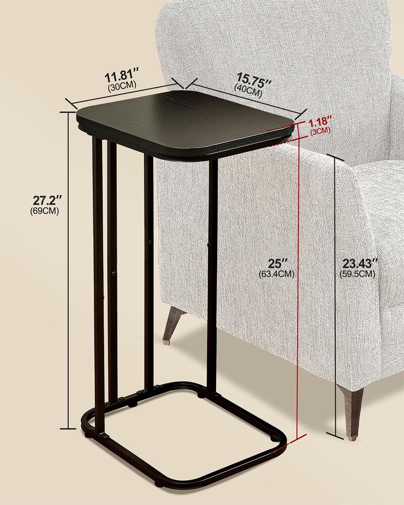 KJGKK C Shaped End Table, 27 Inches High Small Side Table for Sofa and Bed, Couch Table That Slides Under, Tall Tv Tray Table fo