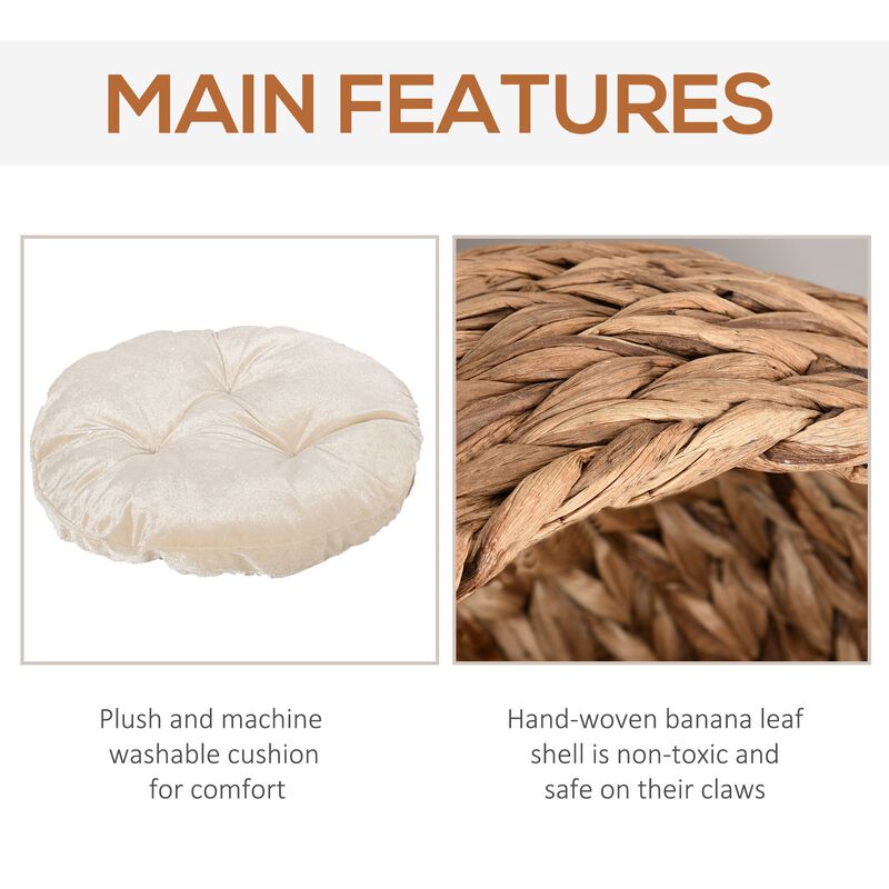 Natural Kitty Nest: 23.5" H Brown Banana Leaf Elevated Cat Basket