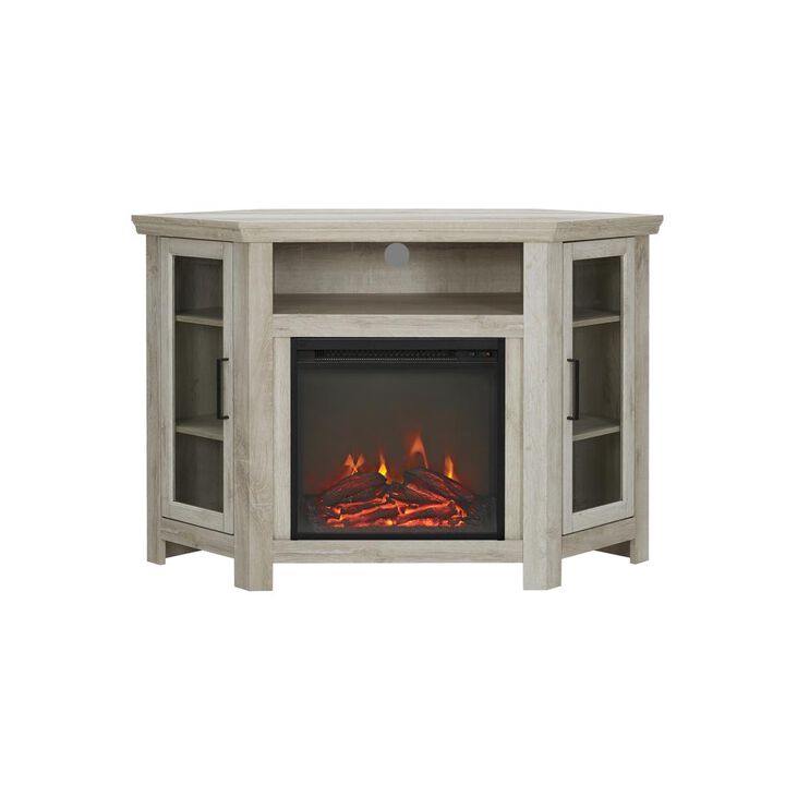 Belen Kox 48-inch Corner Media Stand with Electric Fireplace - White Oak Finish, Belen Kox