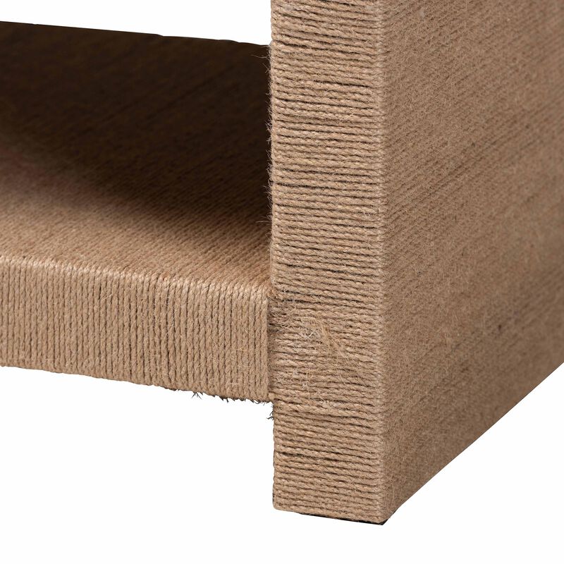 bali & pari Adaya Handwoven Jute Coffee Table - Rectangular Living Room Center Table with Open Shelf Storage, Handcrafted Boho Accent Furniture