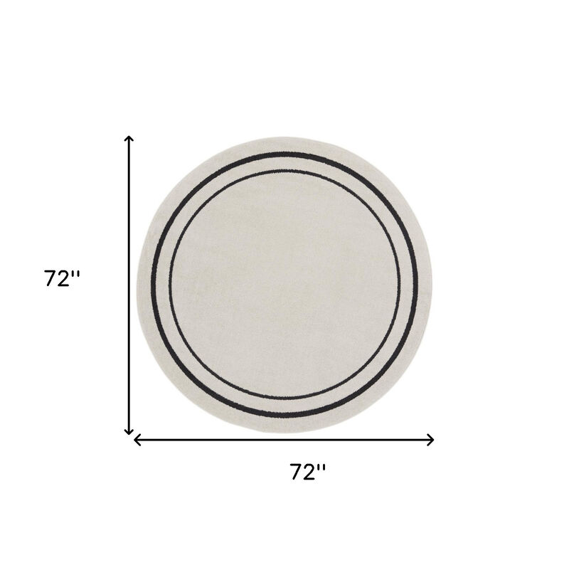 HomeRoots 6' Ivory And Black Round Indoor Outdoor Area Rug image number 4