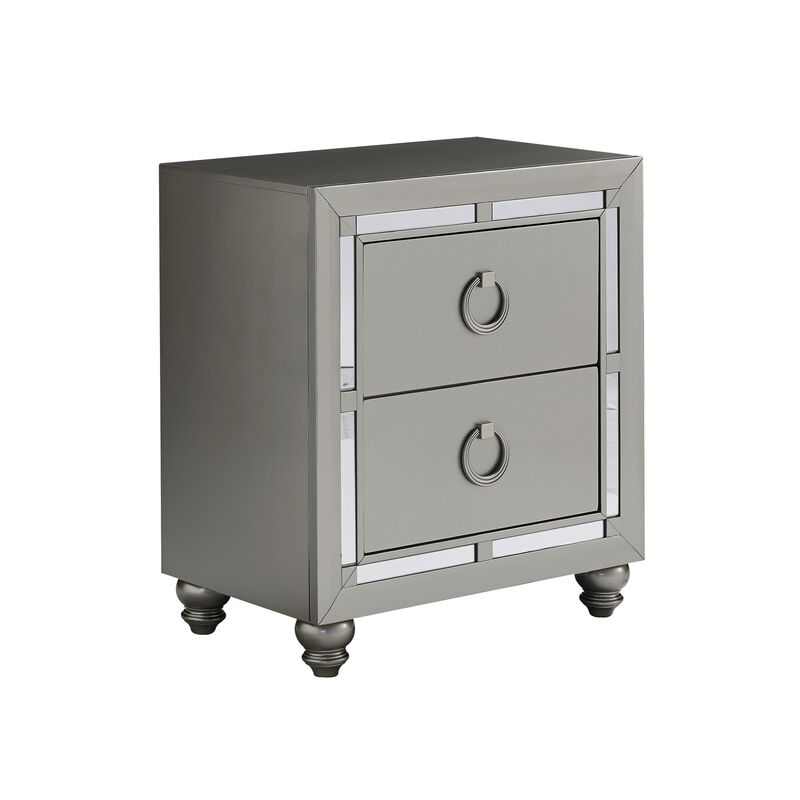 2-Drawer Tone Nightstand – Bedside Table with Decorative Mirrored Trim