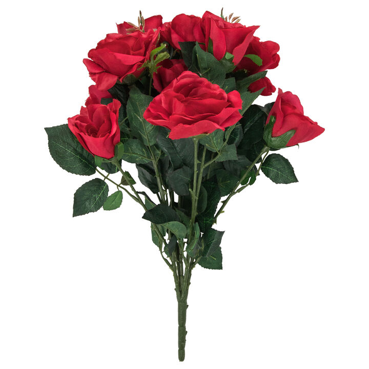 18" Red Artificial Floral Rose Bush