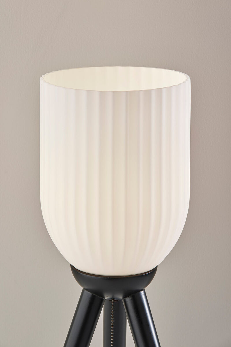 Hivvago 23" Black Solid Wood Tripod Table Lamp With White Ribbed Glass Shade