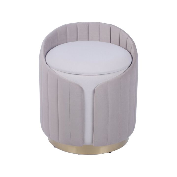 Two-Toned Ottoman with Storage or Vanity Stool, Taupe