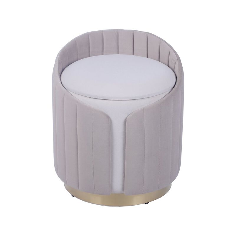 Two-Toned Ottoman with Storage or Vanity Stool, Taupe