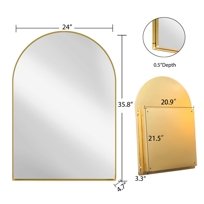 ELEMENT ACE 24x36 Inch Arched Recessed Medicine Cabinet with Adjustable Shelves and Metal Frame image number 8
