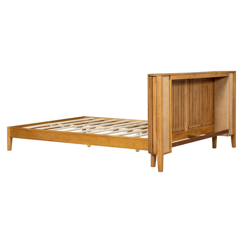 Christopher Knight Home Dyrik Mid-Century Modern Bed with Slatted Headboard and Built-in Side Storages