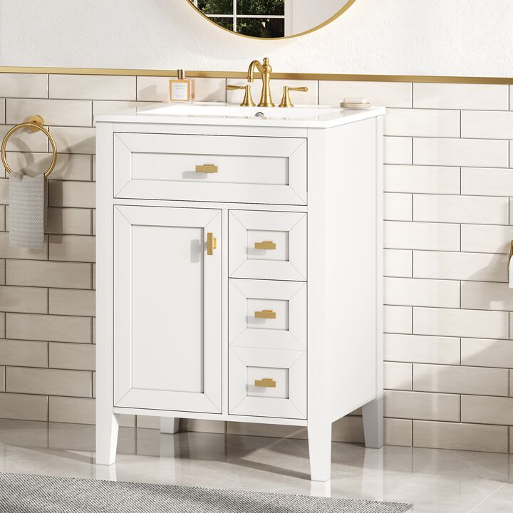 Merax Compact Bathroom Storage Vanity with Left Door Rack Cabinet & 2 Right Drawers