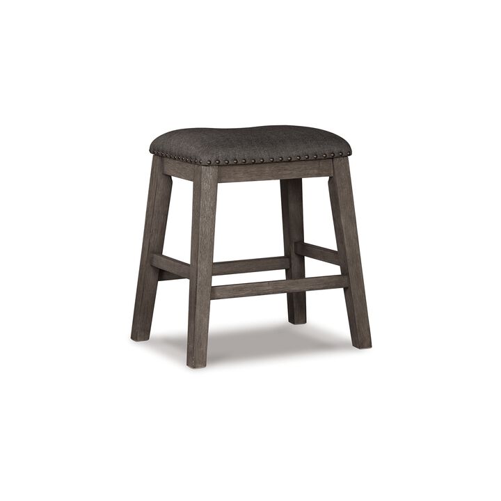 Caity Counter Height Stool Set of 2, Gray Wood Frame, Cushioned Seat - Benzara