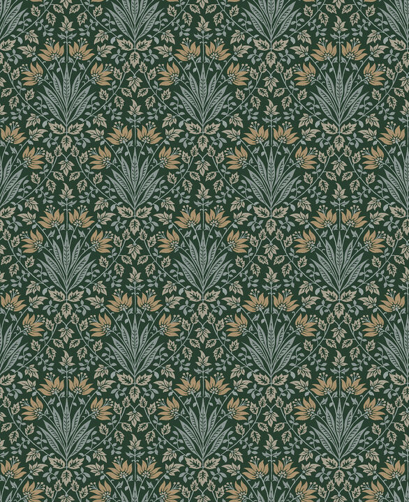Woodbury Evergreen Floral Damask Wallpaper