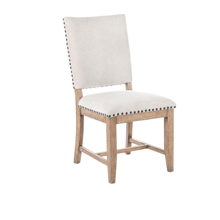 Nox Dining Side Chair Set of 2, Off White Upholstery, Nailhead Trim - Benzara