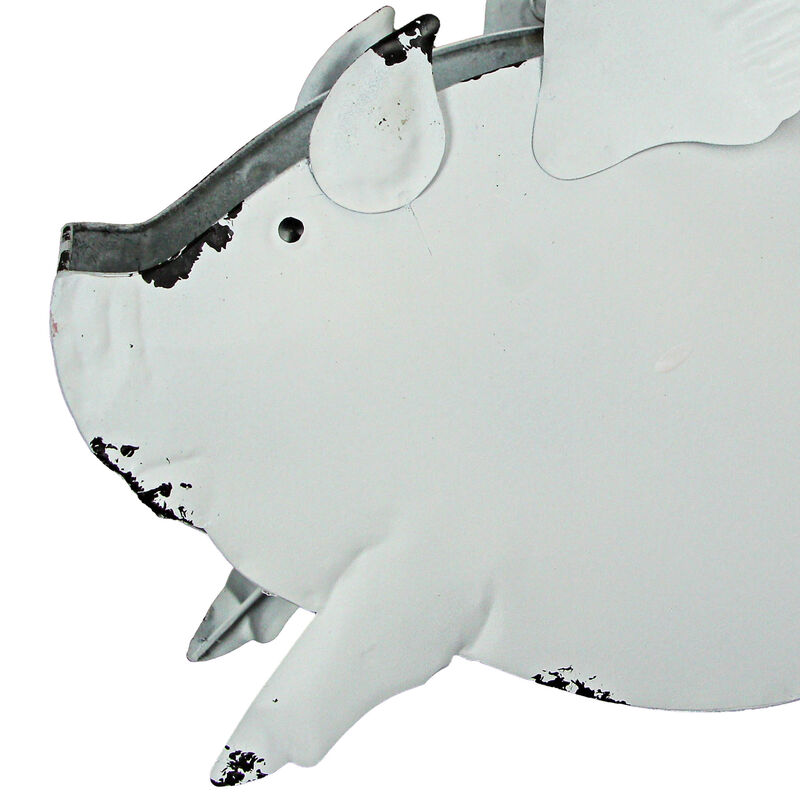 Metal Distressed White Flying Pig Hanging Planter Set Large & Small Flower Pots image number 7