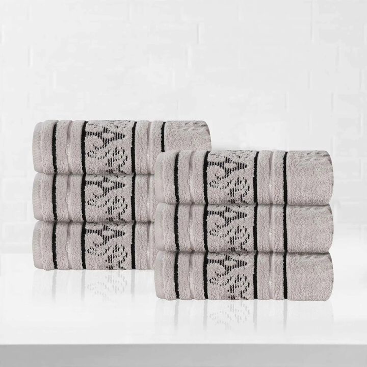 Zero Twist Cotton Hand Towel Set of 6, Floral Jacquard Soft Towels for Home Bathroom Use