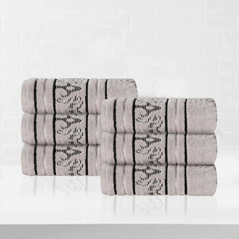 Zero Twist Cotton Hand Towel Set of 6, Floral Jacquard Soft Towels for Home Bathroom Use image number 1