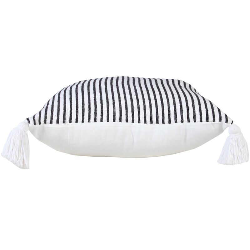 HomeRoots 20" Black And White Striped Cotton Throw Pillow Cover with Tassels image number 2