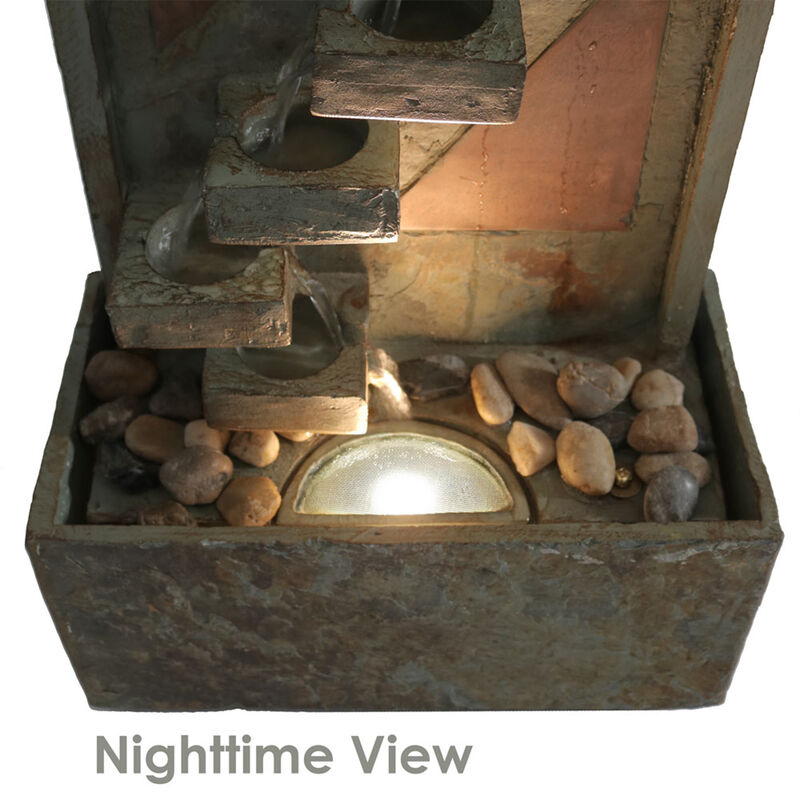 Sunnydaze Copper/Slate Staircase Water Fountain with LED Lights - 48 in
