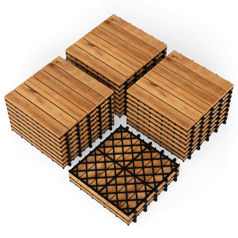 54 Piece Interlocking Wood Deck Tiles for Outdoor Patio Balcony and Garden-Natural image number 3