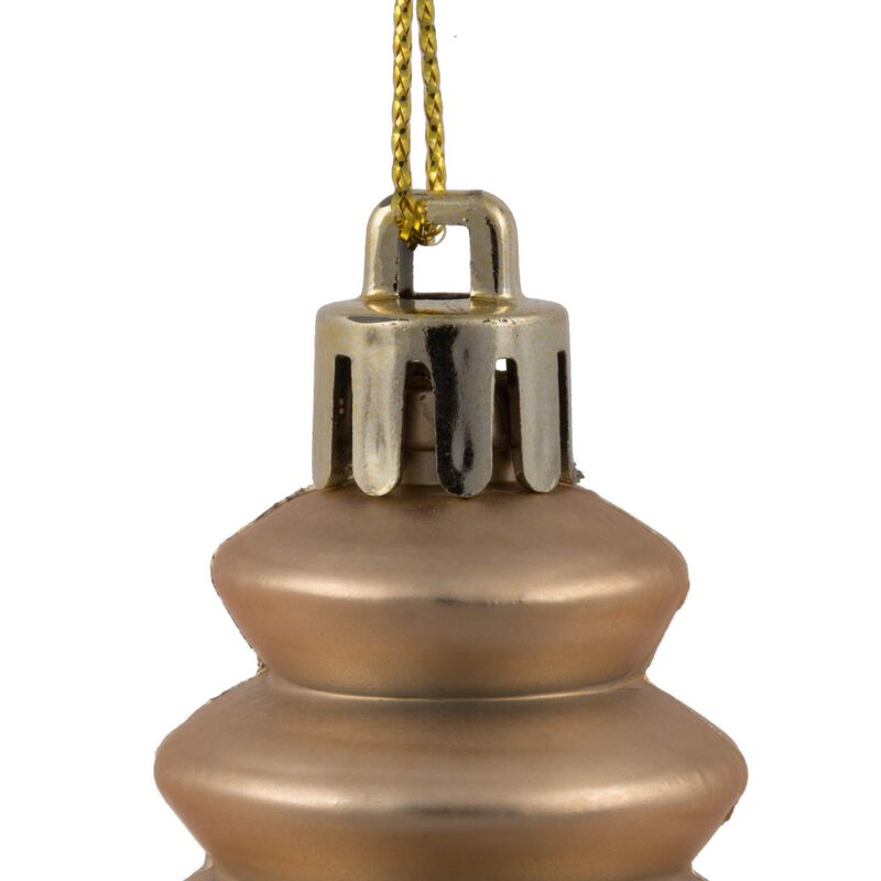 Vickerman 7" 4-Finish Finial Ornament, Shatterproof Plastic Christmas Tree Decoration, 8 Pack, Cafe Latte Shiny, Matte, Glitter and Sequin Finishes image number 1