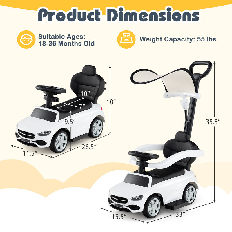 3 in 1 Toddler Ride On Push Car with Canopy Sliding Function and Stroller image number 2