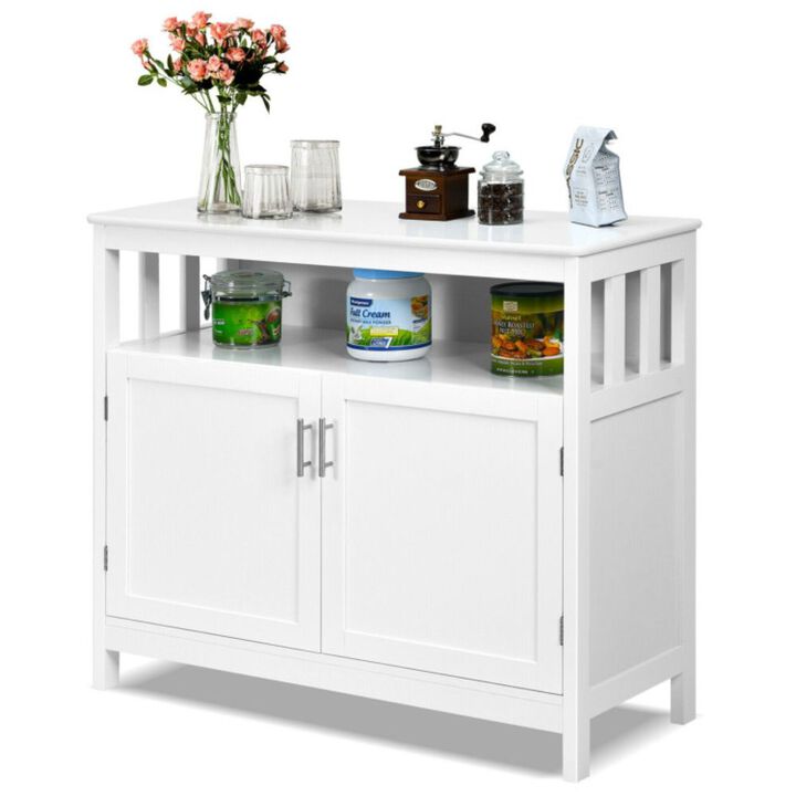 Kitchen Buffet Server Sideboard Storage Cabinet with 2 Doors and Shelf-White