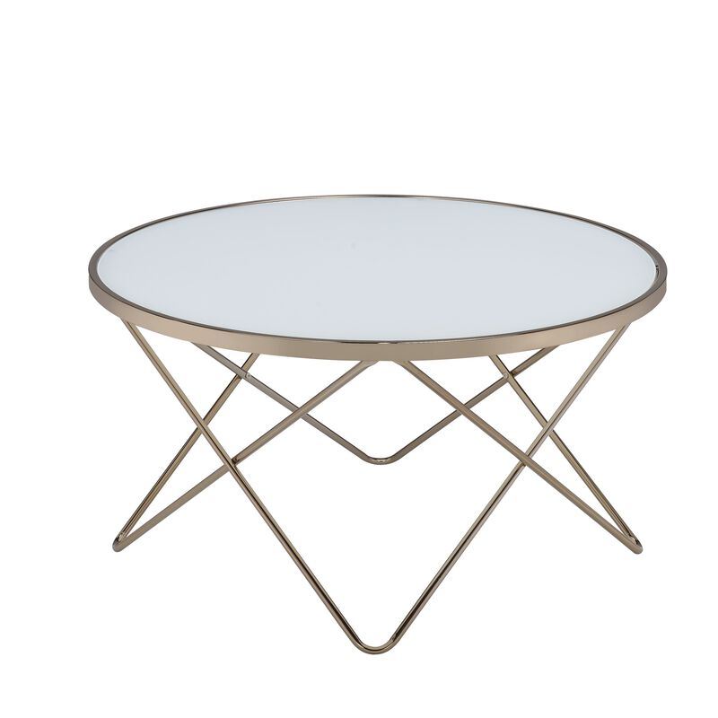 GOODSILO Elegant Round Frosted Glass Top Coffee Table with Geometric Metal Base Design image number 6