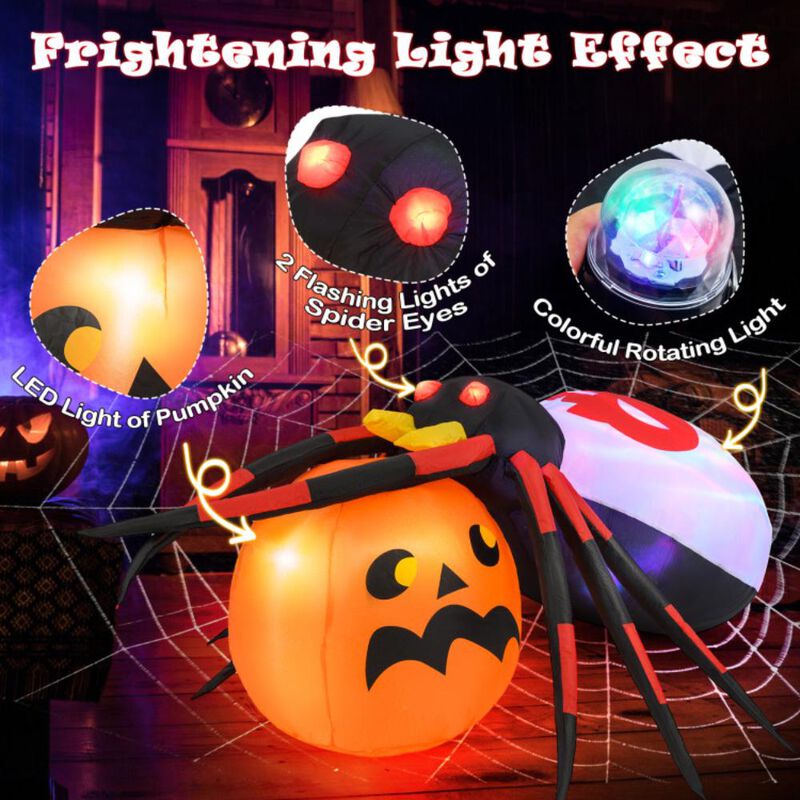 Hivvago Inflatable Spider with Pumpkin and Rotating Light