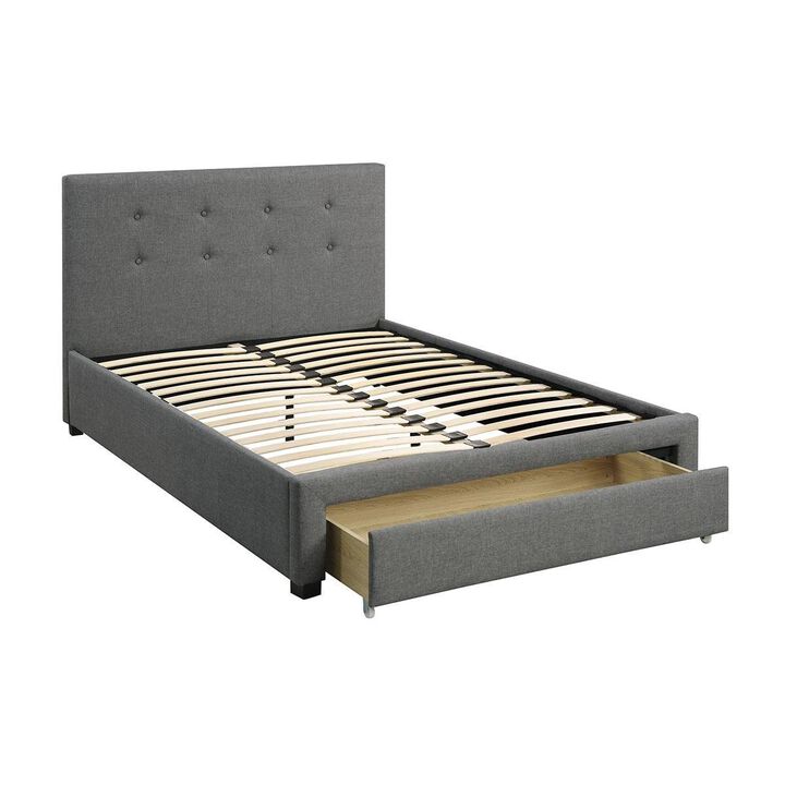 Bedroom Furniture Grey Polyfiber 1pc Queen Size Bed Tufted Headboard Storage Drawers Footboard
